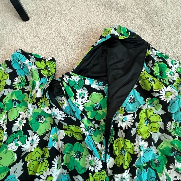 Zara blue green floral flower long sleeve cutout pleated bodysuit NWT - Picture 7 of 14
